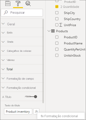 Captura de tela mostrando a opção de formatação condicional do Power BI Desktop.