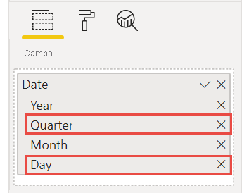 Captura de tela da alteração da Hierarquia de data para Data.