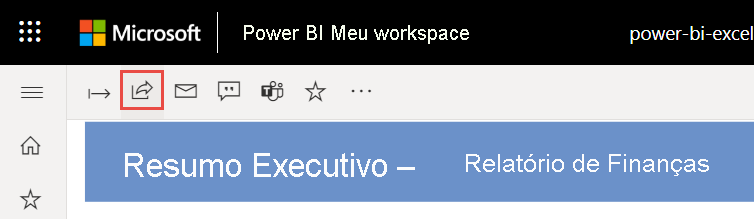 Captura de tela de compartilhamento do relatório por meio do serviço do Power BI.