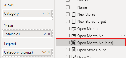 Captura de tela do painel Campos destacando a opção Abrir mês Sem compartimentos.