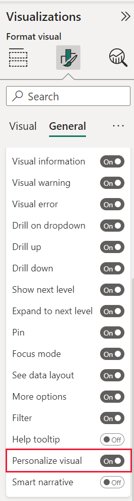 Captura de tela mostrando o controle deslizante Personalizar visual.