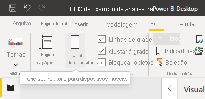 Captura de tela do botão Layout móvel no menu Exibir.