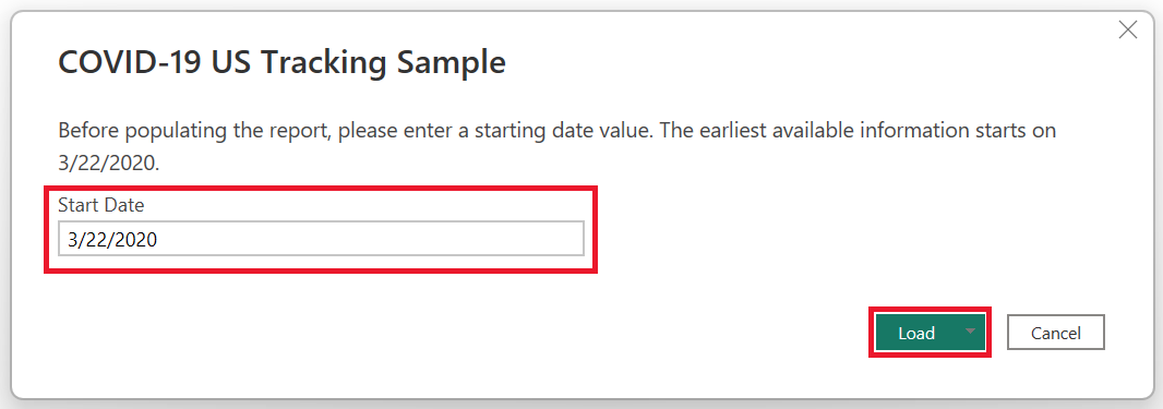 Captura de tela mostrando a configuração do parâmetro Iniciar Dados.