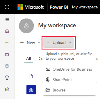 Screenshot of Power BI Upload.