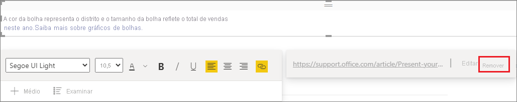 Captura de tela de uma caixa de texto, realçando Remover.