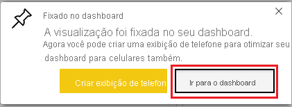 Captura de tela de uma mensagem de êxito, realçando Ir para o dashboard.