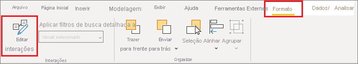 Captura de tela do menu Formatar do Power BI Desktop, realçando Editar interações.