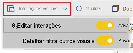 Captura de tela de serviço do Power BI realçando a lista suspensa Interações visuais.