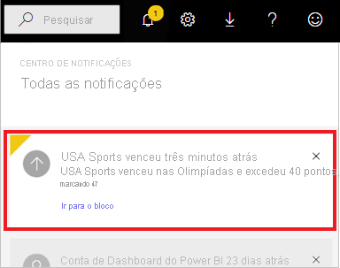 Captura de tela de Todas as Notificações, realçando o alerta.