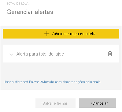 Captura de tela do menu Gerenciar alertas, mostrando um exemplo de alerta.