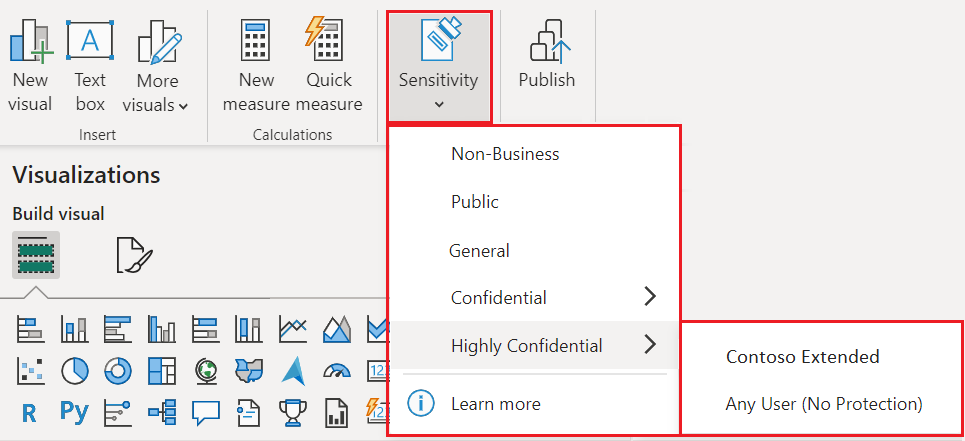 Captura de tela que mostra como configurar o rótulo de confidencialidade para um arquivo no Power BI Desktop.