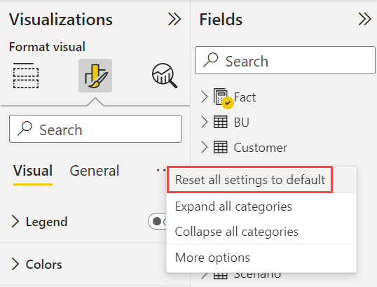 Captura de tela da nova opção Redefinir todas as configurações para os padrões.