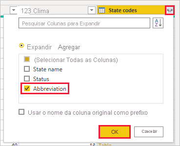 Screenshot of Power B I Desktop showing the State Codes Abbreviation column.