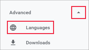 Captura de tela do Google Chrome que mostra a configuração de idiomas.