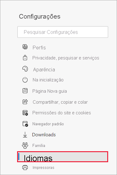 Captura de tela do Edge que mostra o botão Configurações.