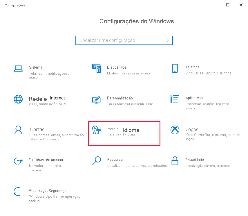 Captura de tela do Power BI Desktop mostrando a caixa de diálogo Configurações do Windows.