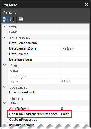 Image shows the Properties pane, highlighting the ConsumeContainerWhitespace property.
