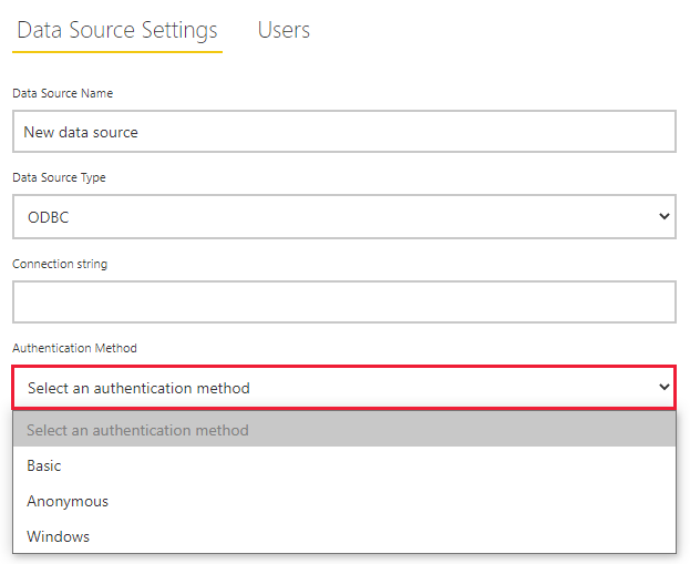 Captura de tela das configurações da fonte de dados.