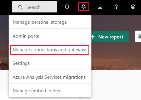 Captura de tela da opção Gerenciar gateway em configurações.