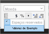 Captura de tela que mostra onde selecionar valores de exemplo.