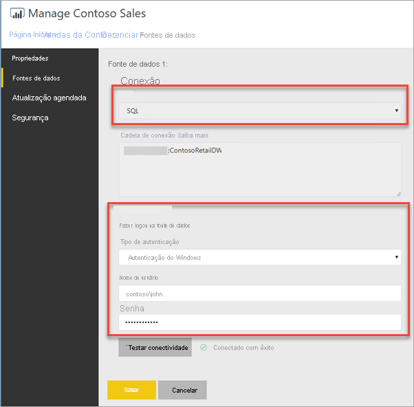 Data source credentials in manage report screen