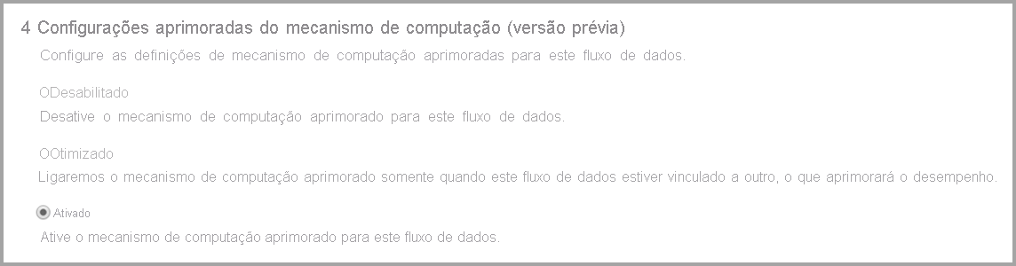 Captura de tela das configurações do mecanismo de computação aprimorado com a opção ativada selecionada.