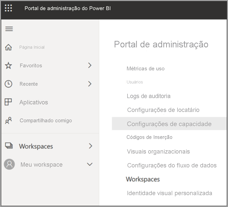 Selecionar uma capacidade para gerenciar as configurações