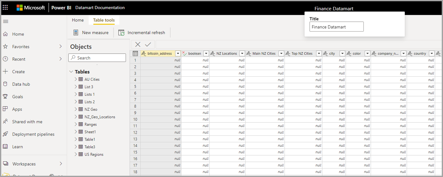 Captura de tela da opção Renomear um datamart.