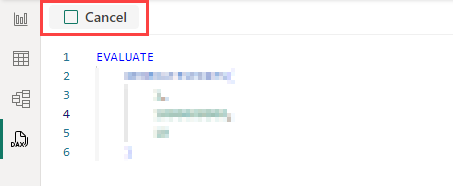 Captura de tela do cancelamento da visualização da consulta DAX.