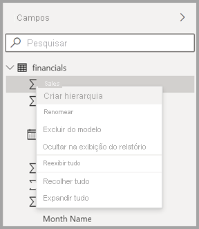 Screenshot of the new context menu for a field in Power BI Desktop.