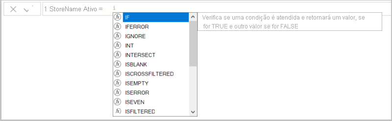 Captura de tela de IF selecionado na barra de fórmulas.