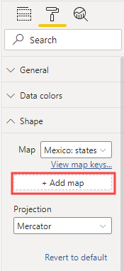 Captura de tela do painel Formatar para a seleção de Adicionar mapa.