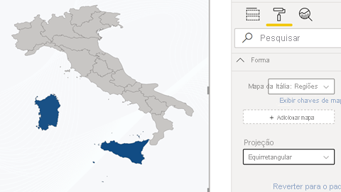 Captura de tela de um mapa de formas da Itália.