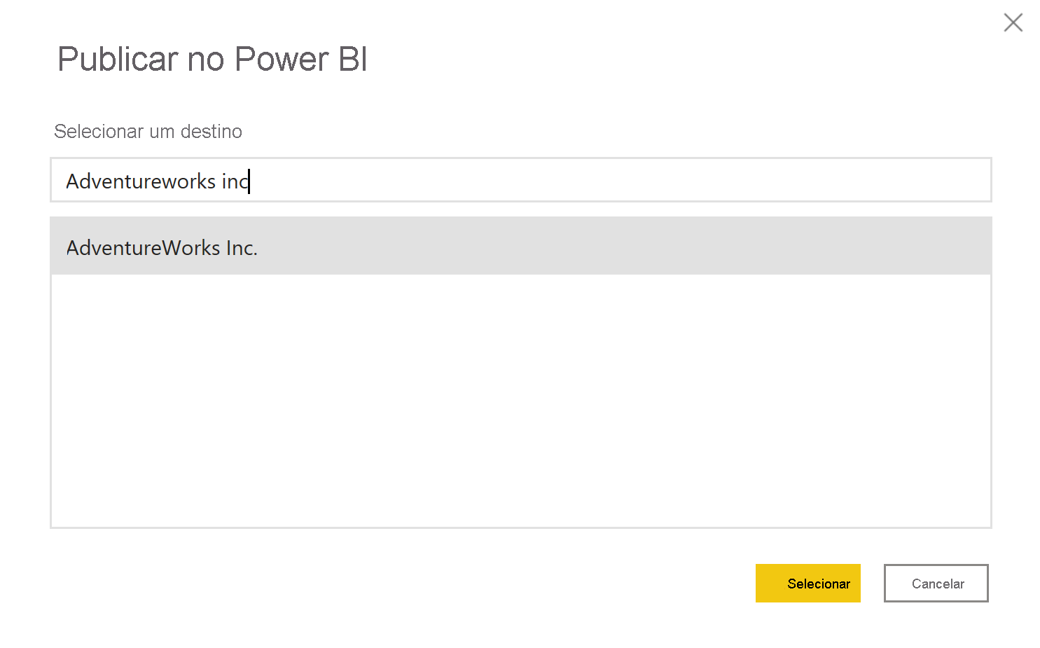 Captura de tela da publicação do relatório no serviço do Power BI.