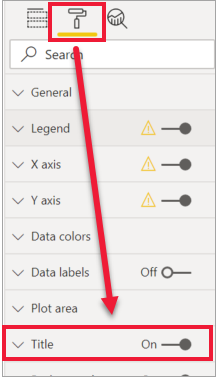 Screenshot of the Format pane with the paint brush icon and the Title drop-down called out.
