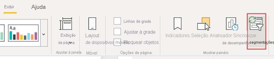 Captura de tela da seleção Sincronizar segmentações no Power BI Desktop.