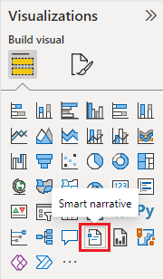 Captura de tela mostrando o painel Visualizações com o ícone de narrativa inteligente selecionado.