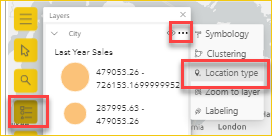 A captura de tela mostra o Tipo de local selecionado nas opções de Camadas.