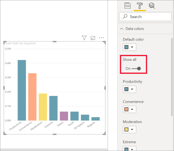 Screenshot showing Chart with new colors applied to some columns.