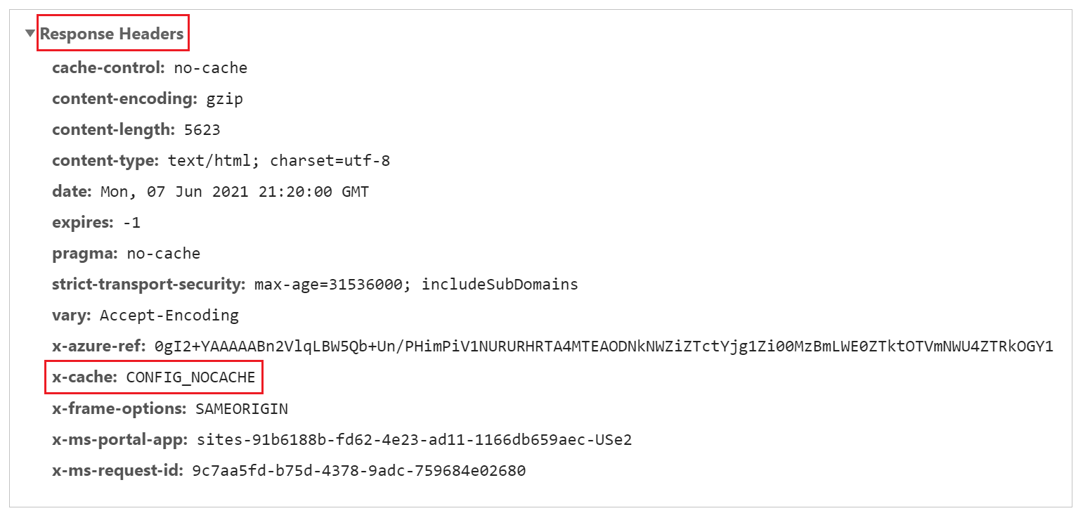 Cabeçalho de resposta denominado x-cache com valor CONFIG_NOCACHE para uma Página.