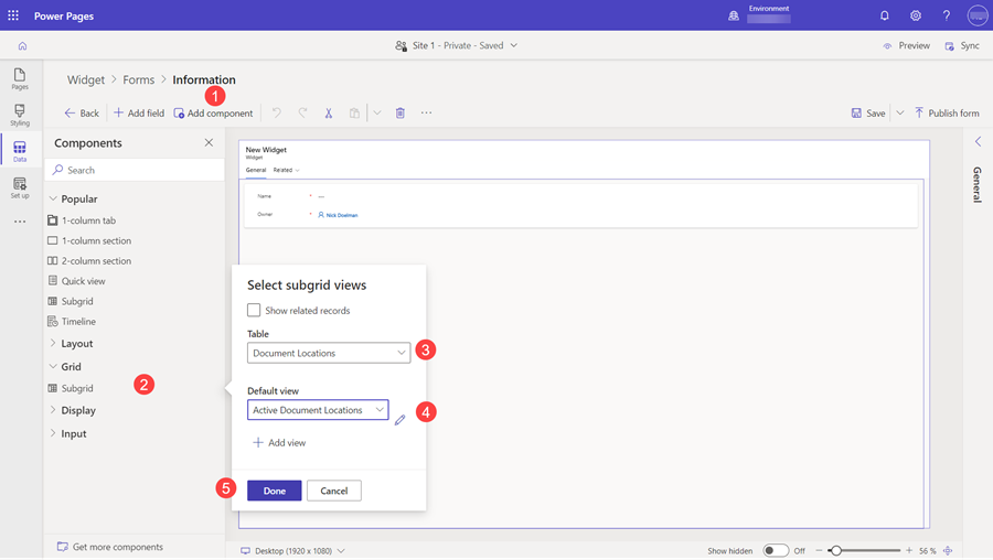 Configure o formulário para documentos.