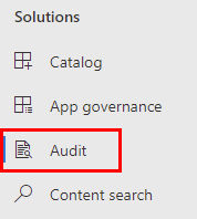 Captura de tela da seleção de Auditoria no menu Microsoft Purview em Soluções.