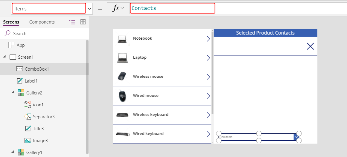 Configurar a propriedade Items da caixa de combinação.