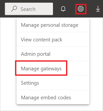 Captura de tela do menu Configurações com a opção Gerenciar gateways enfatizada.