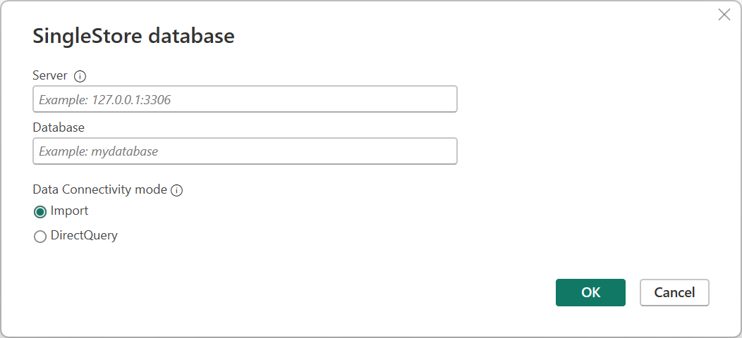 Insira o IP do servidor/nome do host e o banco de dados, e selecione o modo de conectividade.