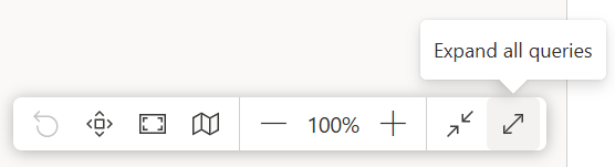 Captura de tela mostrando um botão e uma dica de ferramenta para expandir todas as consultas no canto inferior direito da exibição de diagrama.