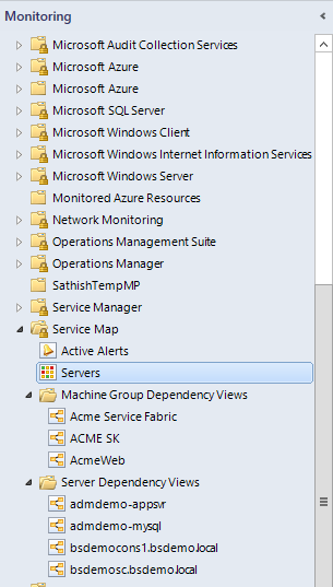 O painel Monitoramento do Operations Manager