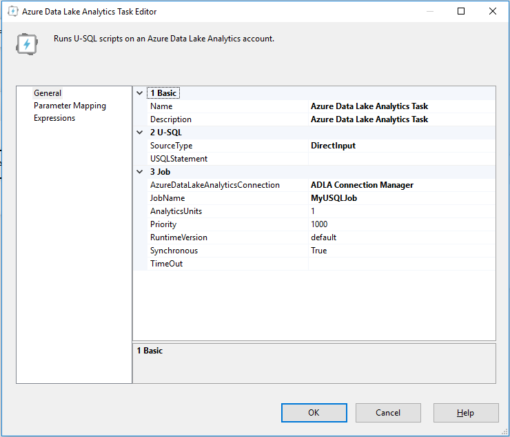 Tarefa do Azure Data Lake Analytics no SSIS