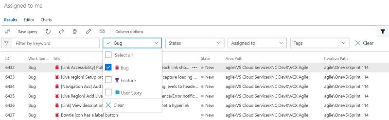 Filtering on backlogs sprints and queries