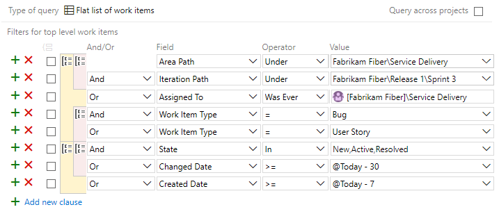 Group multiple query clauses